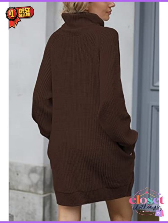 Dresses & Skirts - Oversized Turtleneck Sweater Dress 100% Acrylic Chunky Knit Mini Pullover